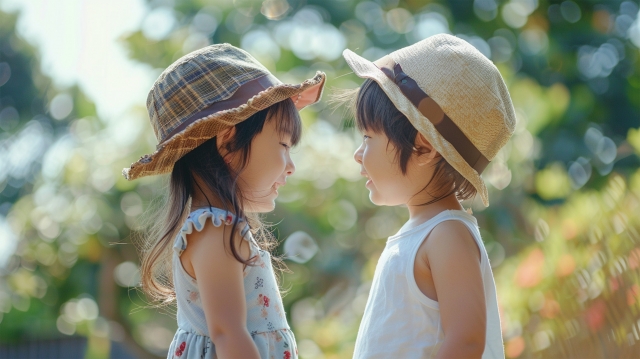 女の子と男の子が向かい合う写真